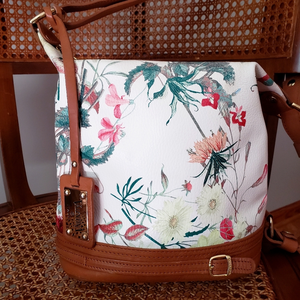 Valentina Floral Leather Shoulder Bag - Made in Italy